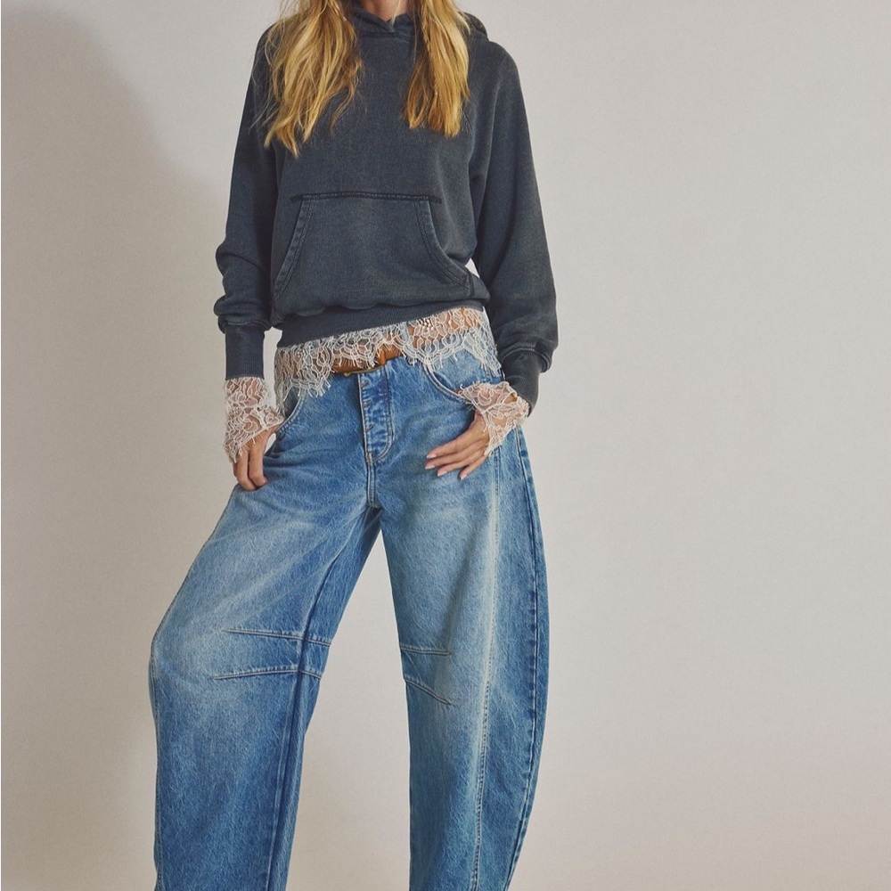 We The Free Good Luck Mid-rise Barrel Jeans in ultralightbeam